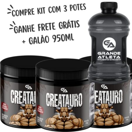 Kit 3 Potes Creatauro Pré-treino: Creatina + Taurina + Beta-Alanina + Arginina