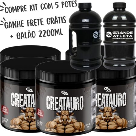 Kit 5 Potes Creatauro Pré-treino: Creatina + Taurina + Beta-Alanina + Arginina